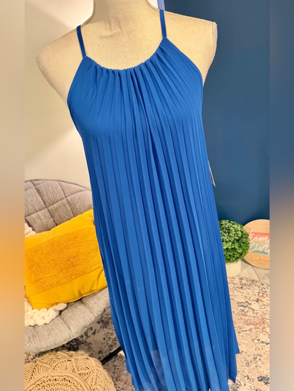 Mediya NWT Blue Pleated Maxi Dress